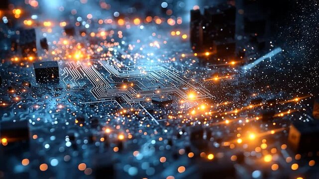 quantum computing circuit in deep space futuristic technology video