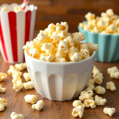 Classic butter popcorn in a bowl, ready for movie night