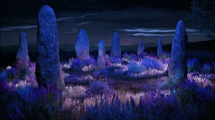 Druidic ritual at lavender moonstone stones