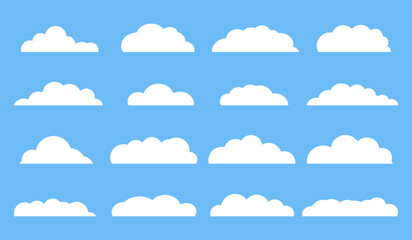 White clouds set on blue sky background. Vector illustration