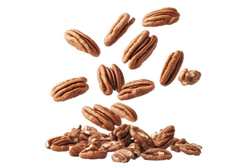 Obraz premium Falling pecans isolated on transparent background