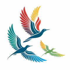 Obraz premium Colorful Birds Vector Illustration – Exotic Tropical Parrots, Songbirds, Hummingbirds, Wildlife Art, Ornithology, Nature Scene, Decorative Animal Artwork