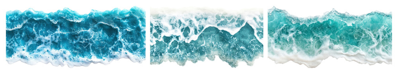Fototapeta premium PNG Vibrant ocean waves triptych art, element set on transparent background