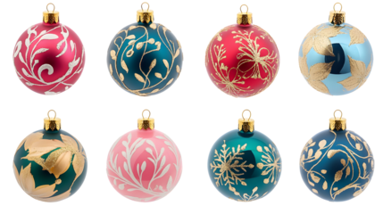 Eight Christmas Baubles Teal Pink Red Gold Blue ornament