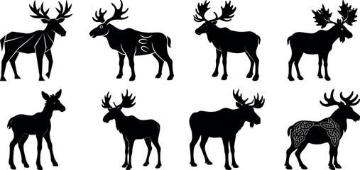 set of deer silhouettes, abstract-moose-silhouette-design-on-white-background
