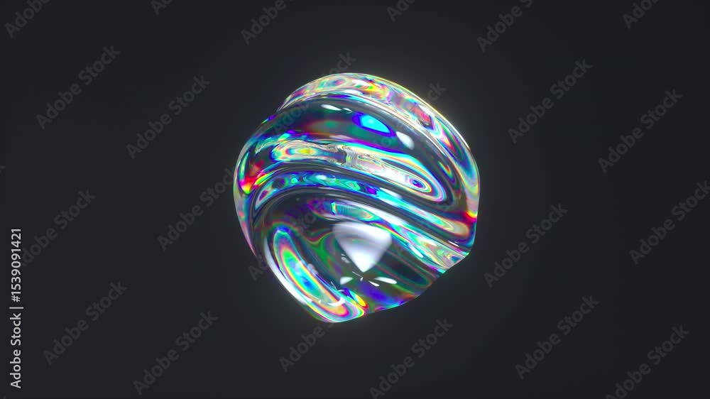 Poster transparent iridescent sphere with smooth surface ripples and dynamic light reflections. 4k seamless