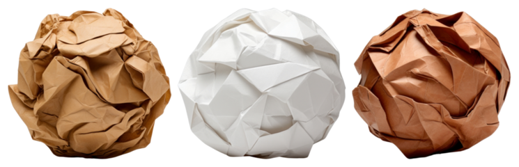 PNG Crumpled paper balls trio, element set on transparent background
