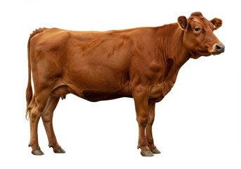 Side view of brown cow isolated on white background