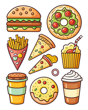 Naklejki Doodle Style Fast Food Icon Set