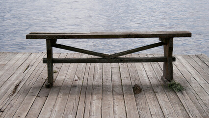 A bench on a wooden pier overlooking the water