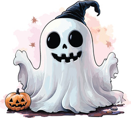 halloween pumpkin and ghost