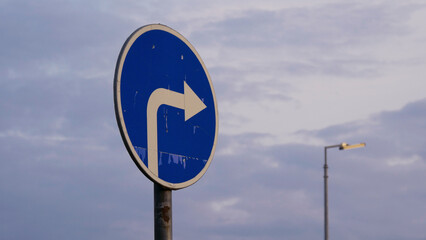 Road sign, turn right only