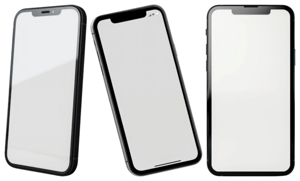 PNG Three sleek modern smartphones displayed, element set on transparent background - Powered by Adobe