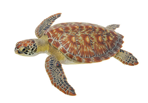 A vibrant hawksbill sea turtle, isolated on transparent background, showcases its intricate shell pattern