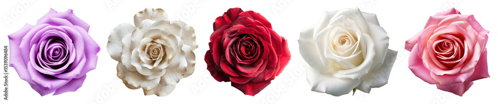 Poster png colorful roses in a row, element set on transparent background