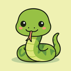 Fototapeta premium Baby cobra with oversized eyes and blushing cheeks, sitting on a lily pad, vector art in soft tones s