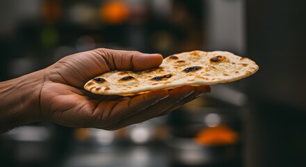 indian food Freshly Baked Tandoori Roti in Hand - Indian Flatbread