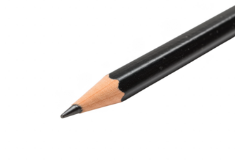 A sharpened black pencil, isolated on transparent background, poised for writing