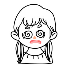 Confused Girl Line Drawing – Cartoon Emotion Character