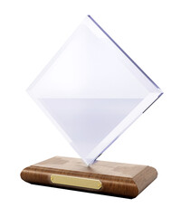 Acrylic prize with blank nameplate on transparent background. 3D illustration