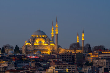 Sultan Suleymaniye Mosque at night. Istanbul cityscape