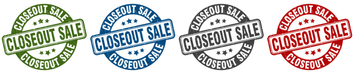 closeout sale stamp. closeout sale round stamp set isolated on white background