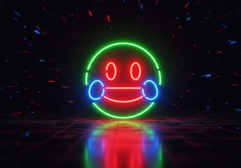 Neon emoji celebration for world emoji day with vibrant lights and cheerful atmosphere