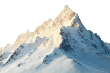 Snowy Mountain Peaks at Sunset Light Isolated on Transparent Background