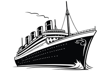 Fototapeta premium Monochromatic Depiction of a Classic Ocean Liner Navigating the Seas Evoking Nostalgia and Maritime History with Bold Lines