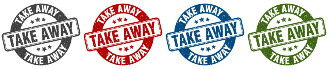 take away stamp. take away round stamp set isolated on white background
