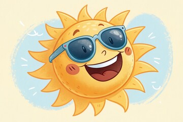 Happy sun with sunglasses celebrating world emoji day with a smile