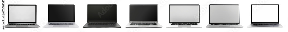 Aufkleber png laptops in various colors displayed, element set on transparent background