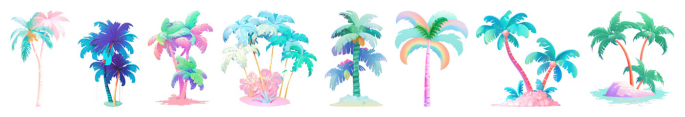 PNG Colorful tropical palm trees, element set on transparent background