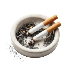 Cigarettes in ashtray, still life isolated on transparent background