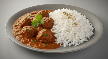 indian food Delicious Indian Meatball Curry with Basmati Rice