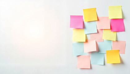 Colorful sticky notes arranged on a light background  