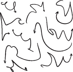 Hand-drawn arrow icon set. A collection of curved