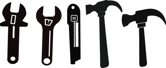Tool Silhouettes: Hammer, Wrench Set