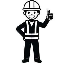 Vector illustration of a construction worker with thumbs up gesturing positive approval.
