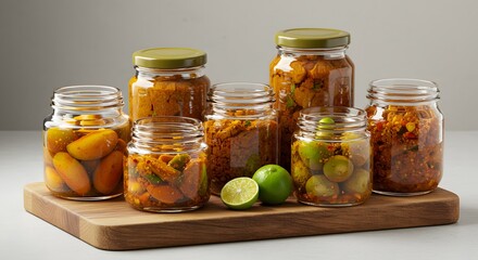 indian food Assortment of Indian Pickles in Glass Jars