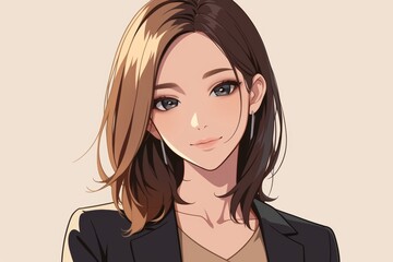 Anime Style Professional Woman Portrait with Bob Haircut
