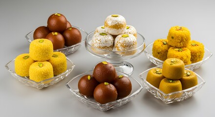 indian food Assorted Indian Sweets: Gulab Jamun, Motichoor Ladoo, and Barfi – Delicious Festive Treats