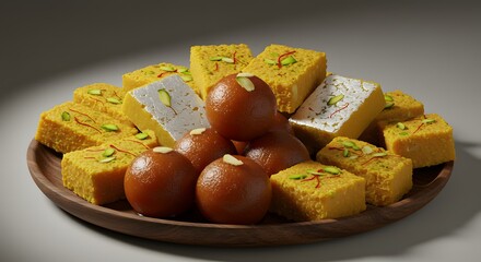 indian food Assorted Indian Sweets: Gulab Jamun and Barfi Platter
