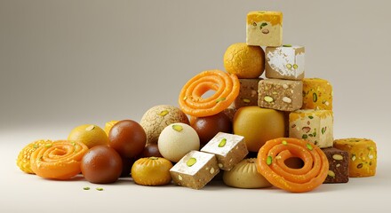 indian food Assorted Indian Sweets and Desserts: Delicious Mishti Doi, Jalebi, Barfi, and More
