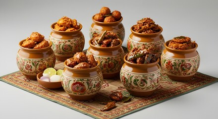 indian food Assorted Indian Pickles in Ornate Pots: Vibrant Food Photography