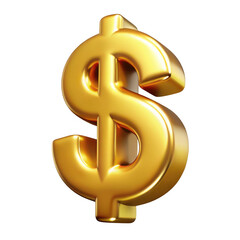 3d realistic golden dollar sign isolated on transparent background