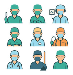 Robotic Surgery Icons. Flat icon set of robotic-assisted surgery: robotic arms, console screen, control pedals