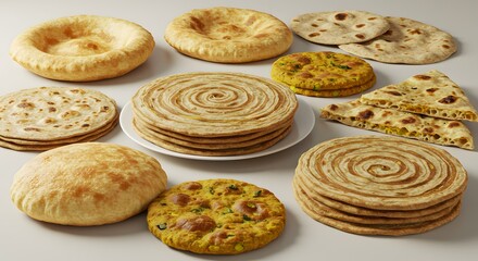 indian food Assorted Indian Flatbreads: Naan, Roti, Paratha, and More