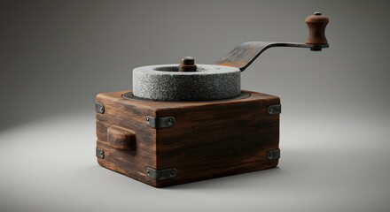 indian food Antique Wooden Manual Coffee Grinder with Stone Burr - Rustic Kitchen Decor