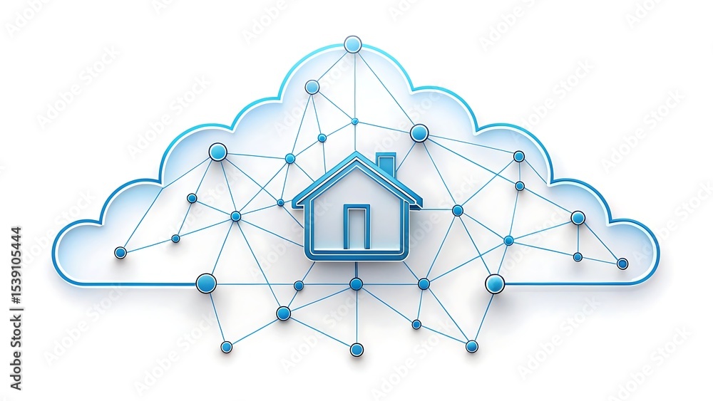 Poster cloud based home automation system illustration with futuristic digital nodes and wireless connectio